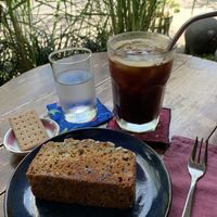 Vegan Banana Bread with Iced Americano  at Old Friends Coffee in Ubud