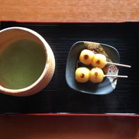 Matcha with mitarashi dango at Kanrantei Tea House in Matsushima