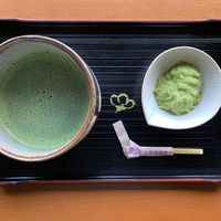 Sweetened edamame with mochi dessert at Kanrantei Tea House in Matsushima