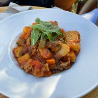 Guiso de Seitán. Muy muy rico. Llevaba queso de cabra pero yo no quise y lo quitaron. (Plato del día).   at Sabores Naturales in Ibiza