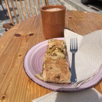 Apple pie and chai-tea  at Sabores Naturales in Ibiza
