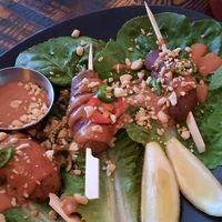 Kebabs with peanut sauce at The Tipsy Vegan in Cambridge