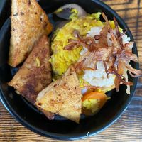 Ginger soy tofu and Indonesian rice with coconut sambal  at The Tipsy Vegan in Cambridge