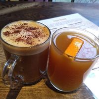 Festive peppermint liquor mocha and spice apple juice at The Tipsy Vegan in Cambridge