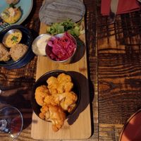 Arancini (top right); Buffalo cauliflower (centre) at The Tipsy Vegan in Cambridge
