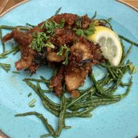 Mushroom calamari   at The Tipsy Vegan in Cambridge