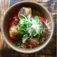 Italian Meatballs stuffed with mozzarella  at The Tipsy Vegan in Cambridge