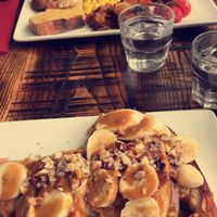 Vegan full English and their incredible french toast - think this was hazelnut and toffee! at The Tipsy Vegan in Cambridge