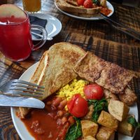 Cooked breakfast from the brunch specials menu at The Tipsy Vegan in Cambridge