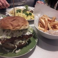 Schab burger and chips at Zielona Micha in Poznan