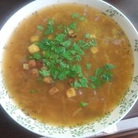 soup of the day: sauerkraut, a lot of smoked tofu. it's very big plate. I wasn't able to finish all at Zielona Micha in Poznan