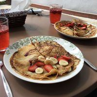 Nalesniki with chocolate filling and nalesniki with vanilla cream filling.  at Zielona Micha in Poznan