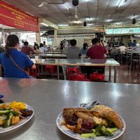 Our two plates filled with food at Dharma Realm Guan Yin Sagely Monastery in Kuala Lumpur