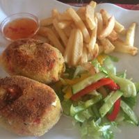 vegan burger and chips at Bozena's Bar and Restaurant in Lanzarote