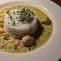 Chickpea curry with crispy tofu at The Guava Limb in San Ignacio