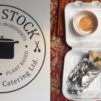 Donair, mac n cheese, mushroom soup and cashew cheeze at Good Stock in Edmonton