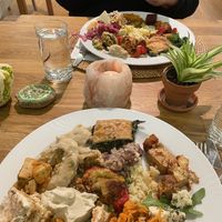 Plates from fully vegan buffet  at The Sacred in Zurich