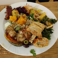 Sample buffet plate at The Sacred in Zurich