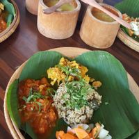 Thali with organic brown rice served with salad, sides ,dal at Vedic Kitchen  in Kerobokan Kelod