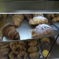 Apricot jam vegan croissant and vegan sausage croissant at Santa Clara Bakery  in Barcelona