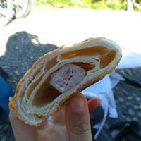 The inside of the vegan sausage croissant (the taste was weird, couldnt eat it..) at Santa Clara Bakery  in Barcelona