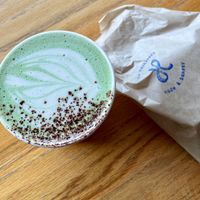 Matcha Latté & Short & Sweet at The Harbinger Cafe & Bakery in Charleston