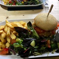 Vegan Burger with all the trimmings at Cross Keys Inn in Selkirk