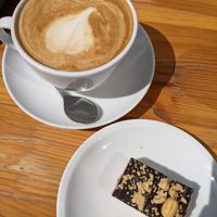 Soya milk coffee and peanut bite at My Deli Love  in Berlin