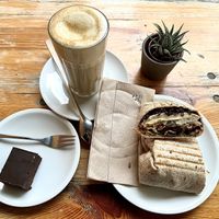 brownie, soy latte, peanut tofu wrap  at My Deli Love  in Berlin