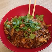Udon noodles with shitake, tofu, veggies, sate sauce at Wokbar in Grenoble
