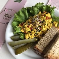 Tofu scramble with green onion, turmeric, Himalayan salt, kapia peppers at She's Green Boutique & Atelier in Sibiu