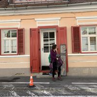 Unassuming street frontage at She's Green Boutique & Atelier in Sibiu