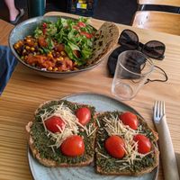 Meal of the day and vegan pesto toast at Goldig in Lagos