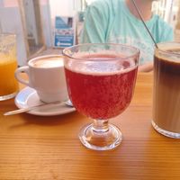Kombucha, juice, coffees with oat milk at Goldig in Lagos
