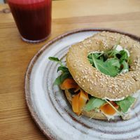 Smoked "salmon" bagel at Goldig in Lagos
