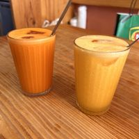 Orange 🍊 juice and carrot, strawberries 🍓, ginger orange 🍊 juice   at Goldig in Lagos