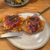 Vegan salmon bagel and toast.  at Goldig in Lagos
