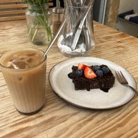 iced chai and brownie  at Goldig in Lagos