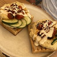 Tostadas de hummus  at Goldig in Lagos