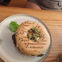 Bagel no. 2 (vegan carrot salmon, capers, greens and creme cheese) at Goldig in Lagos