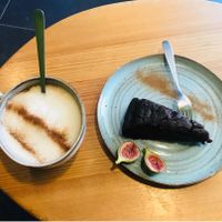 Chai tea and chocolate cake   at Goldig in Lagos