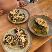 Pesto sandwich and smoked salmon bagel.  at Goldig in Lagos