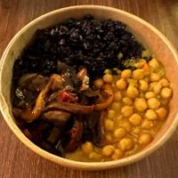 Chickpea curry and mushroom meal   at Eat of Eden in South West London