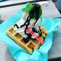 Waffle with soft ice cream, sooo good 💚  at Palma Kiosk & Kaffebar in Sarpsborg