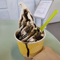 Soft serve ice-cream with liquorice sauce at Palma Kiosk & Kaffebar in Sarpsborg