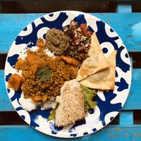 Valentina Festival (mix of everything; vegan version: Samosas instead of Cauliflower  which come breaded with egg)  at Moksha Yoga and Surf Hostel in Huanchaco