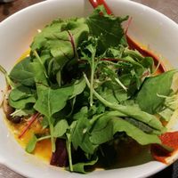 Vegan vege soba with a lot of baby leaves at Soranoiro in Tokyo