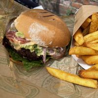 Falafel burger and chips at Vburger Camden in North West London