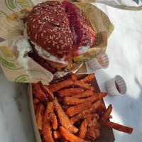 Deluxe burger at Vburger Camden in North West London