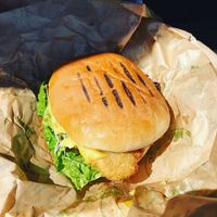 Seitan Burger with extra cheese and avo  at Vburger Camden in North West London